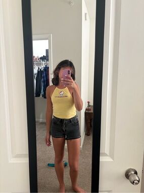 Yellow Ribbed Halter Tank Top